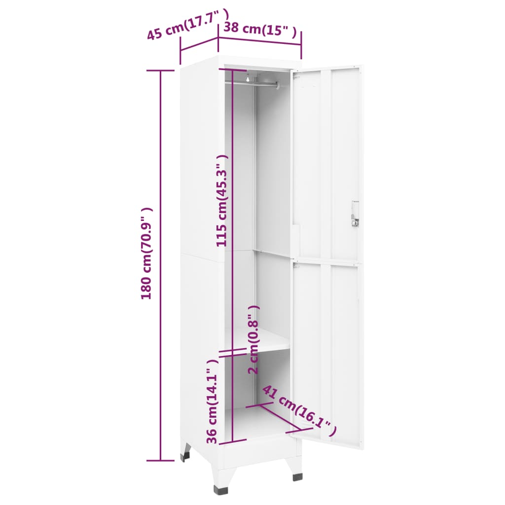 vidaXL Locker Cabinet White 15"x17.7"x70.9" Steel-7