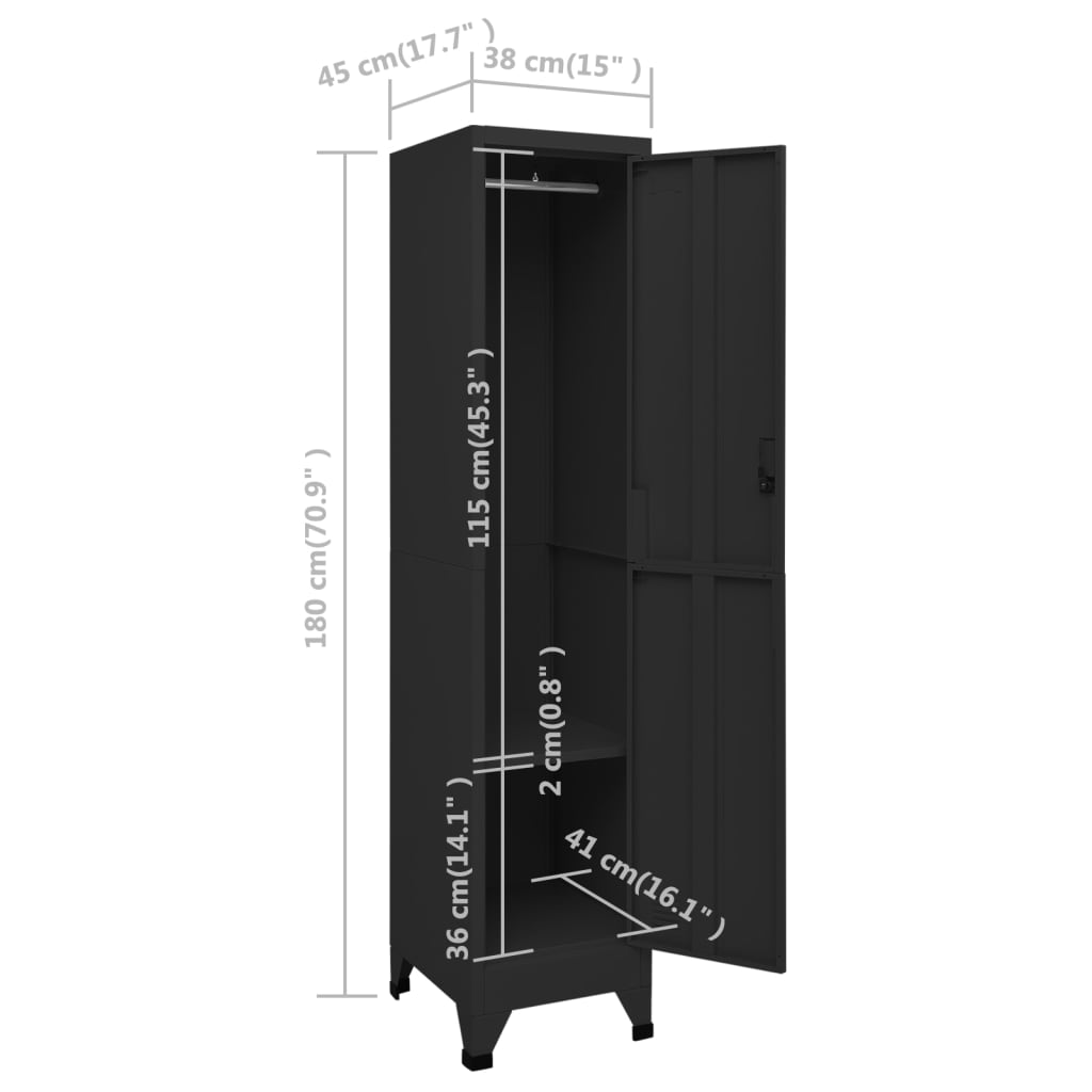 vidaXL Locker Cabinet Black 15"x17.7"x70.9" Steel-7