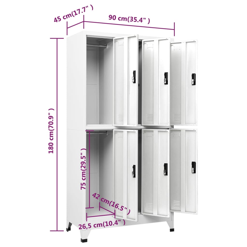 vidaXL Locker Cabinet White 35.4"x17.7"x70.9" Steel-7