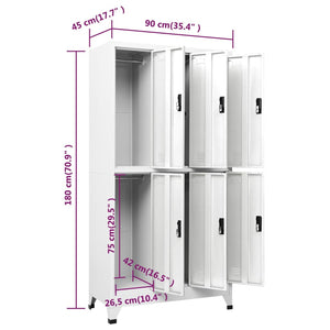 vidaXL Locker Cabinet White 35.4"x17.7"x70.9" Steel-7