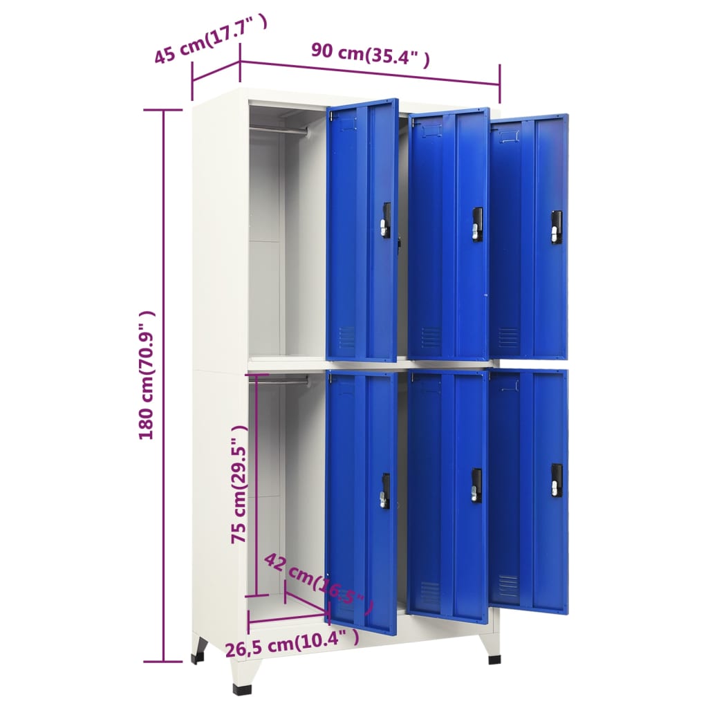 vidaXL Locker Cabinet Gray and Blue 35.4"x17.7"x70.9" Steel-6