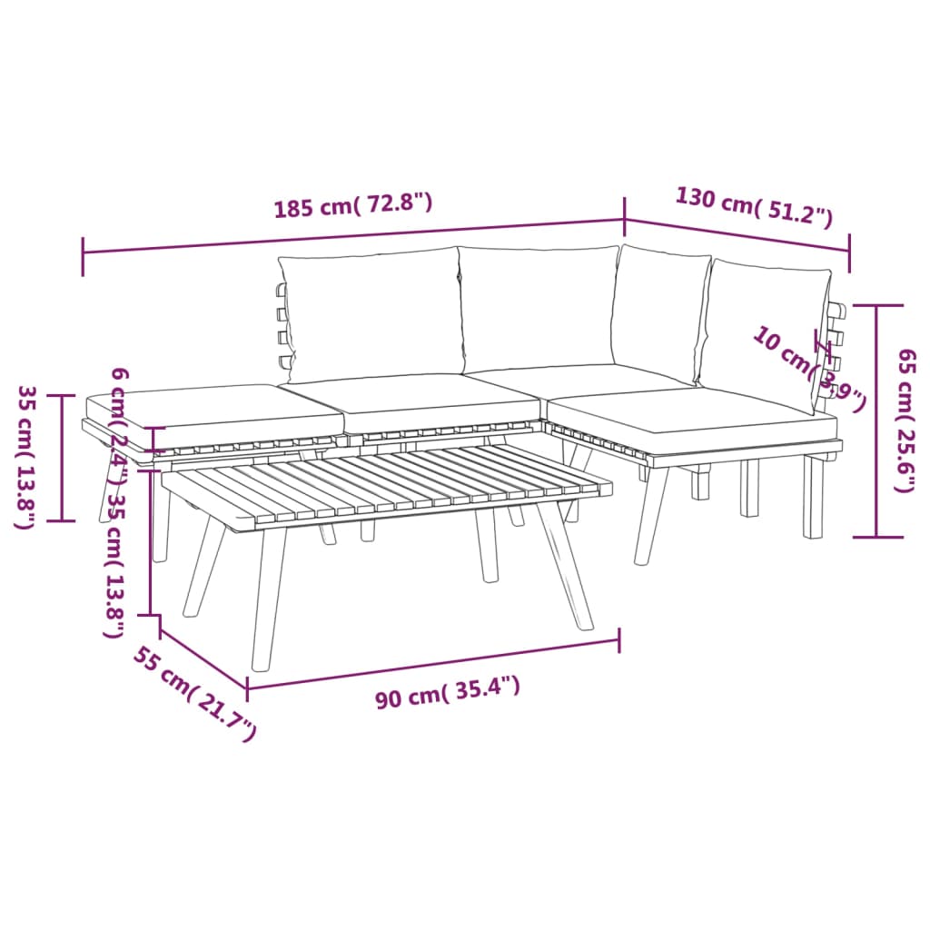 vidaXL 5 Piece Patio Lounge Set with Cushions Solid Acacia Wood-6