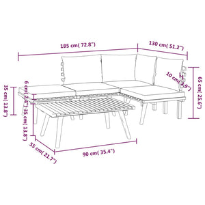 vidaXL 5 Piece Patio Lounge Set with Cushions Solid Acacia Wood-6