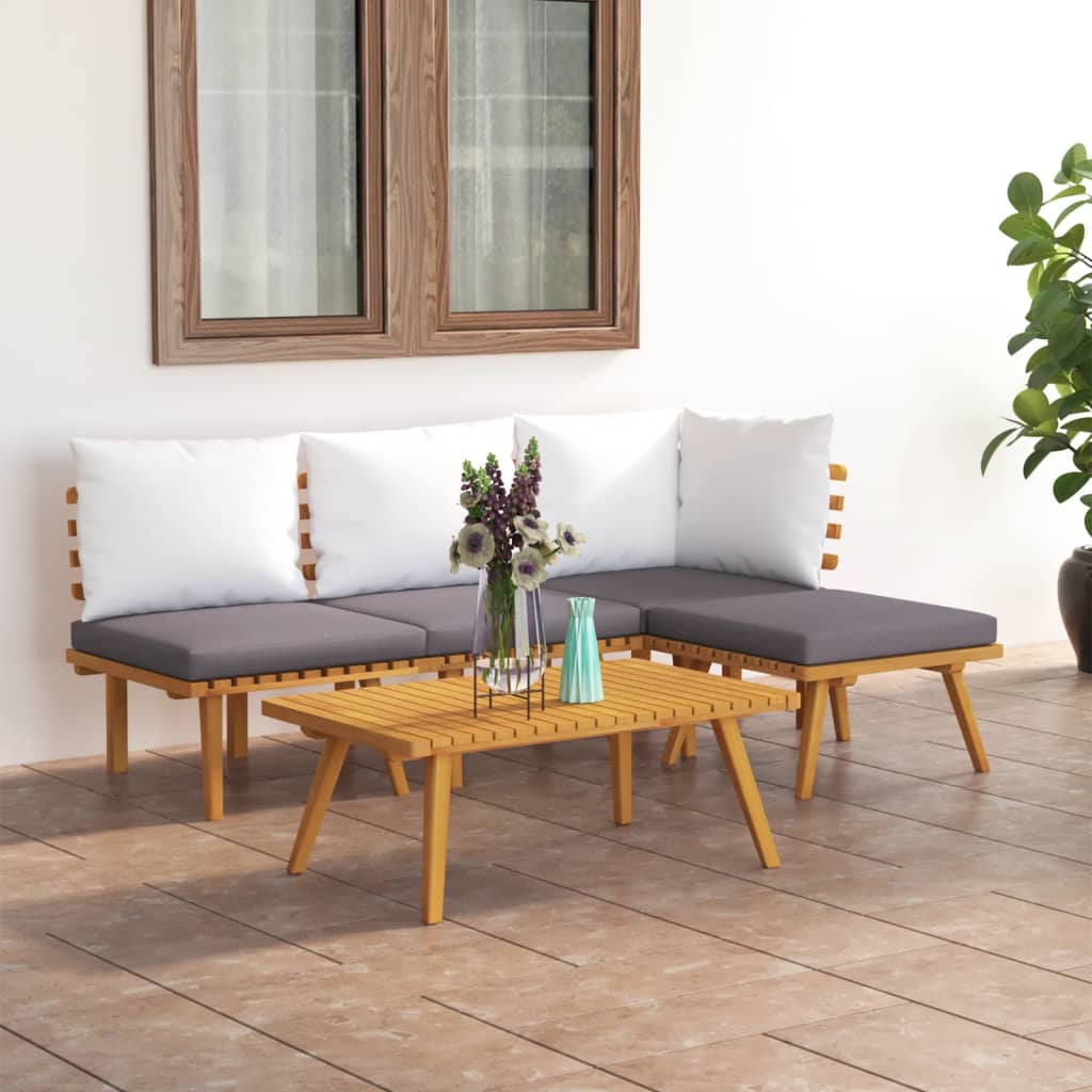 vidaXL 5 Piece Patio Lounge Set with Cushions Solid Acacia Wood-0