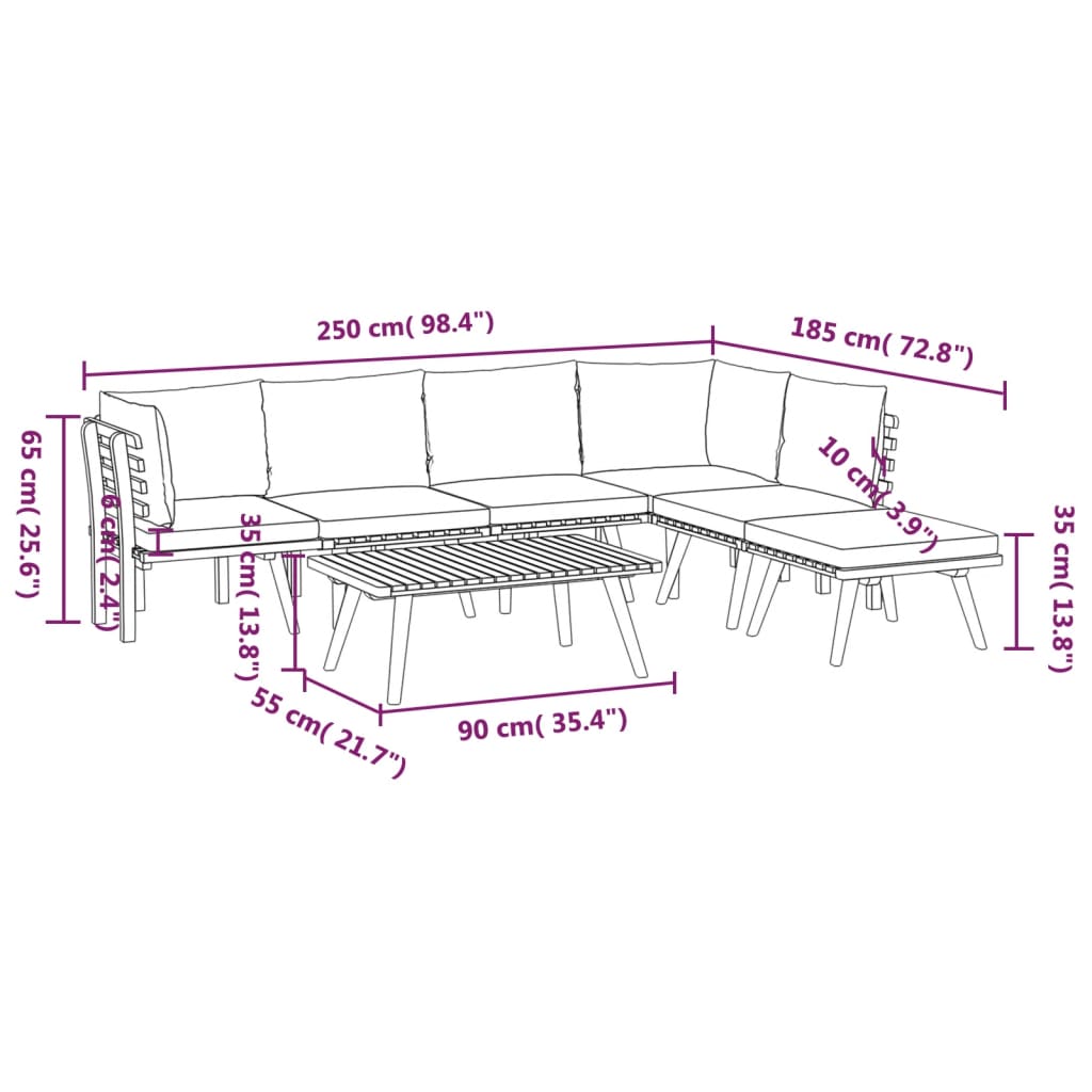 vidaXL 7 Piece Patio Lounge Set with Cushions Solid Acacia Wood-6