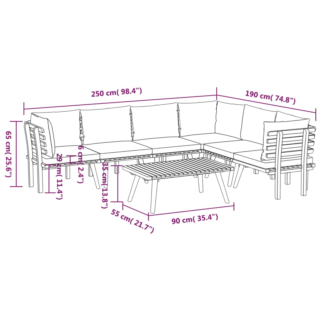 vidaXL 7 Piece Patio Lounge Set with Cushions Solid Acacia Wood-7