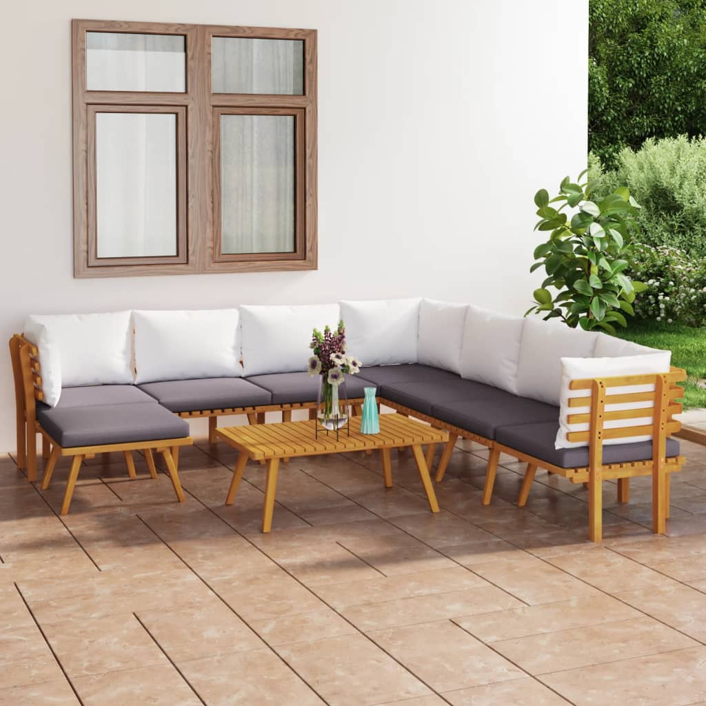 vidaXL 9 Piece Patio Lounge Set with Cushions Solid Acacia Wood-0