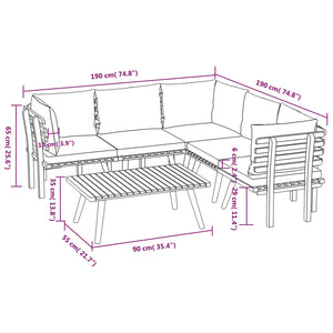 vidaXL 6 Piece Patio Lounge Set with Cushions Solid Acacia Wood-7