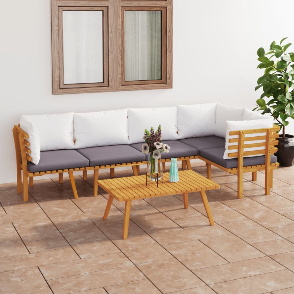 vidaXL 6 Piece Patio Lounge Set with Cushions Solid Acacia Wood-0