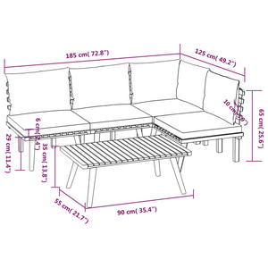 vidaXL 5 Piece Patio Lounge Set with Cushions Solid Acacia Wood-7