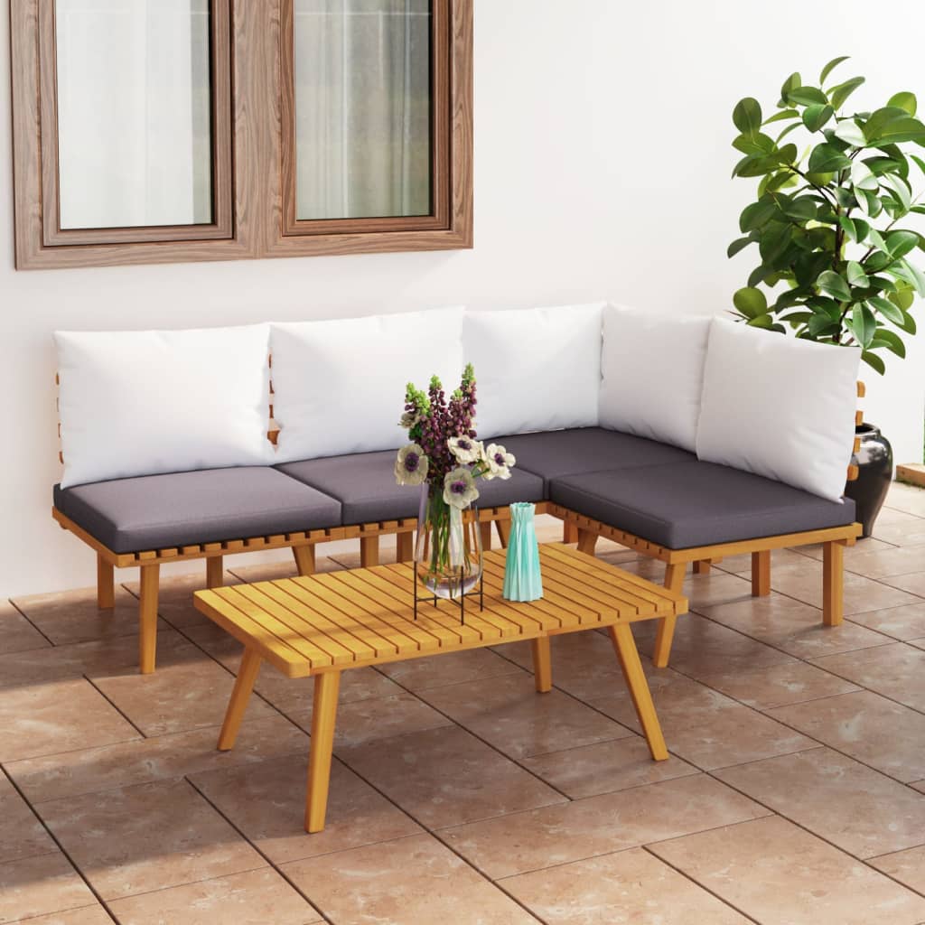 vidaXL 5 Piece Patio Lounge Set with Cushions Solid Acacia Wood-0