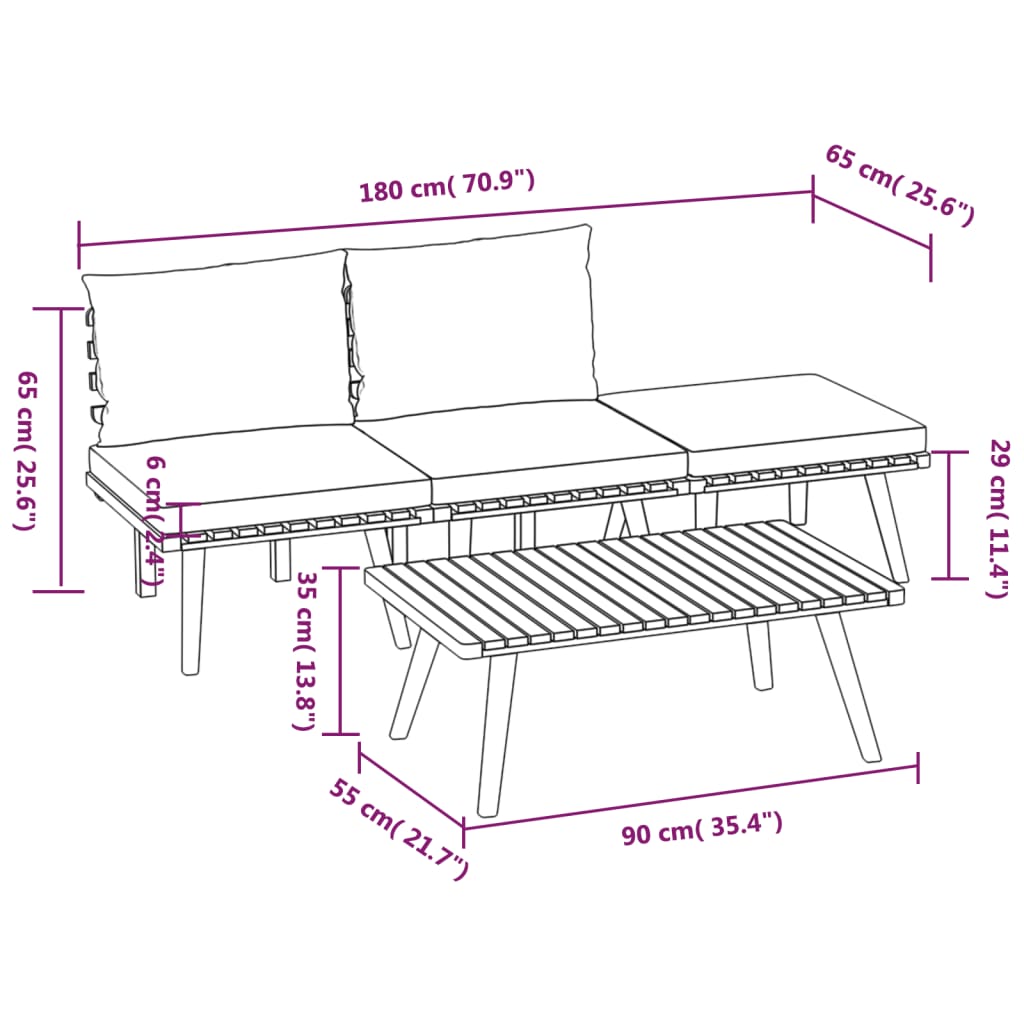 vidaXL 4 Piece Patio Lounge Set with Cushions Solid Acacia Wood-7