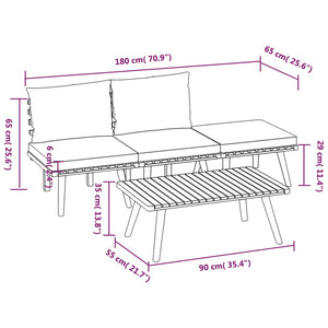 vidaXL 4 Piece Patio Lounge Set with Cushions Solid Acacia Wood-7