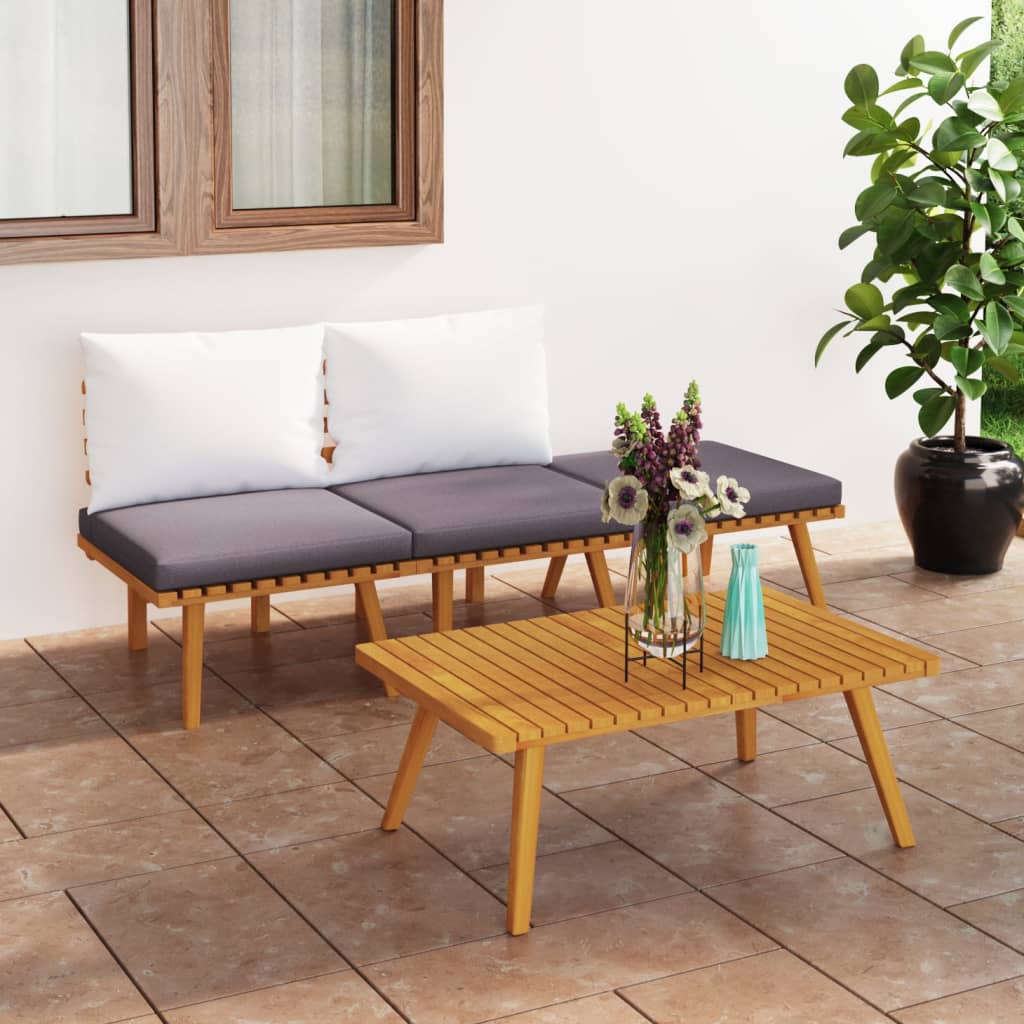 vidaXL 4 Piece Patio Lounge Set with Cushions Solid Acacia Wood-0