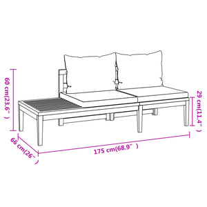 vidaXL Patio Benches with Dark Gray Cushions 2 pcs Acacia Wood-6