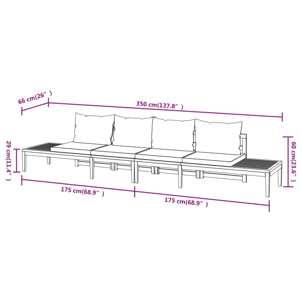 vidaXL Patio Benches with Dark Gray Cushions 2 pcs Acacia Wood-7