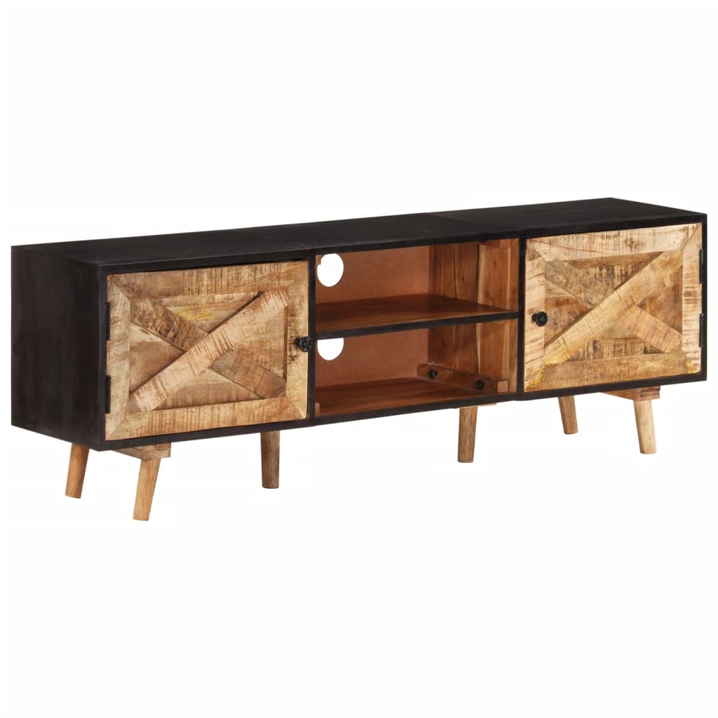 vidaXL TV Stand 55.1"x11.8"x18.1" Rough Mango Wood and Solid Wood Acacia-10