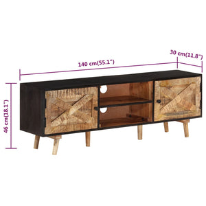 vidaXL TV Stand 55.1"x11.8"x18.1" Rough Mango Wood and Solid Wood Acacia-8