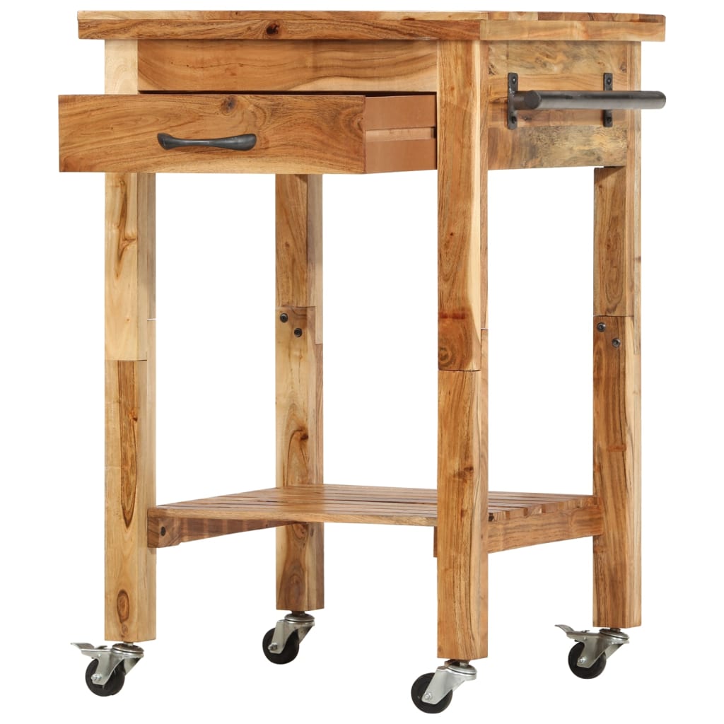 vidaXL Kitchen Trolley 22.8"x22.8"x35" Solid Wood Acacia-3