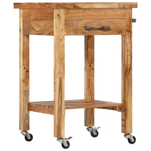 vidaXL Kitchen Trolley 22.8"x22.8"x35" Solid Wood Acacia-9