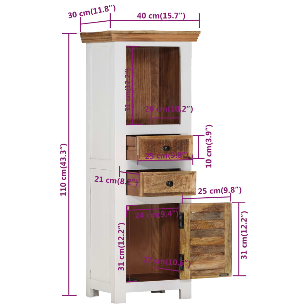 vidaXL Highboard Brown&White 15.7"x11.8"x43.3" Solid Wood Mango and Acacia-7