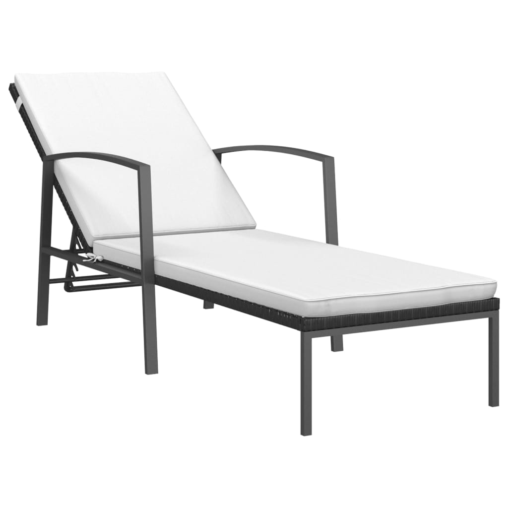 vidaXL Patio Lounge Chair Sunbed Outdoor Sunlounger with Cushion Poly Rattan-3