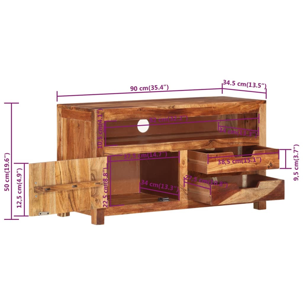 vidaXL TV Stand 35.4"x13.6"x19.7" Solid Wood Acacia-5