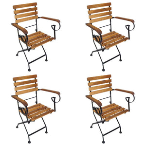 vidaXL Patio Folding Chairs 4 Pcs Bistro Chair Steel and Solid Wood Acacia-15