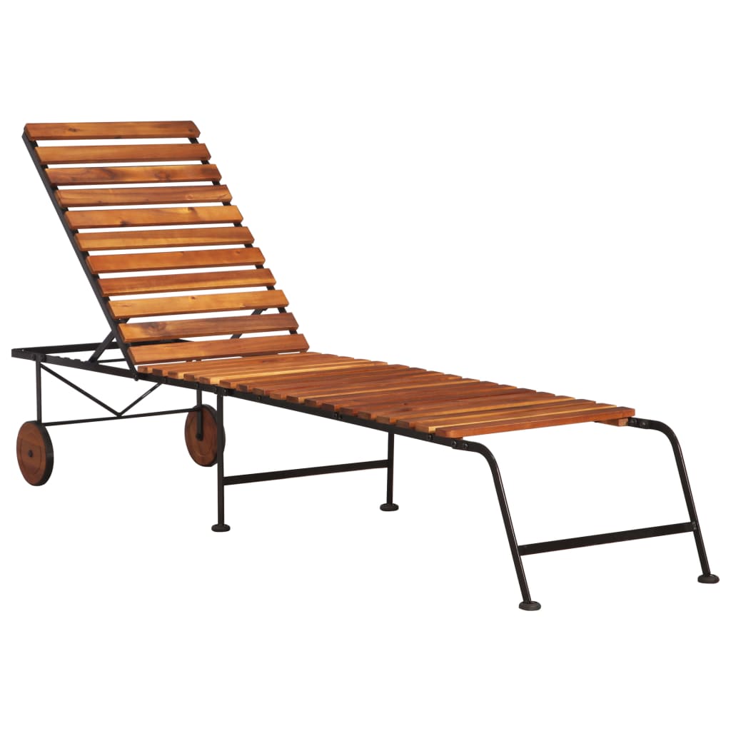 vidaXL Sun Lounger with Steel Legs Solid Wood Acacia-0