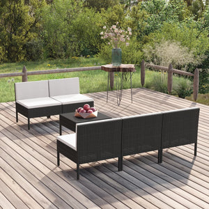 vidaXL 6 Piece Patio Lounge Set with Cushions Poly Rattan Black-0