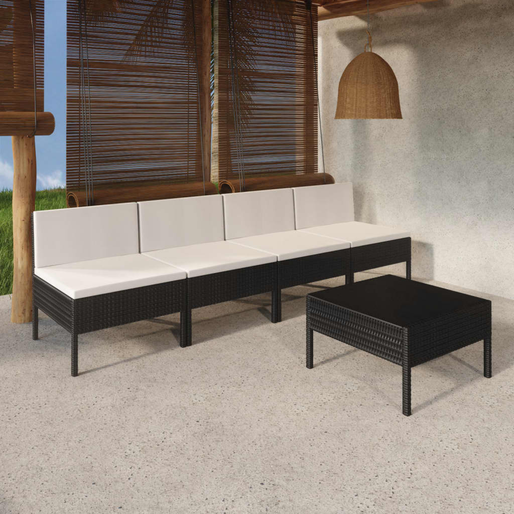 vidaXL 5 Piece Patio Lounge Set with Cushions Poly Rattan Black-0