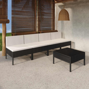 vidaXL 5 Piece Patio Lounge Set with Cushions Poly Rattan Black-0