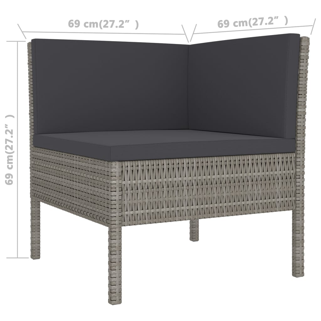 vidaXL 6 Piece Patio Lounge Set with Cushions Poly Rattan Gray-6