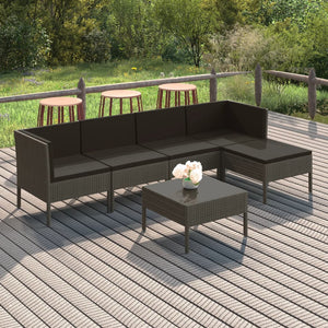 vidaXL 6 Piece Patio Lounge Set with Cushions Poly Rattan Gray-0