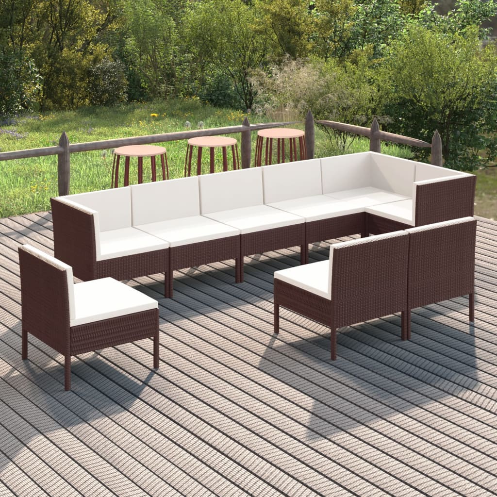 vidaXL 9 Piece Patio Lounge Set with Cushions Poly Rattan Brown-0