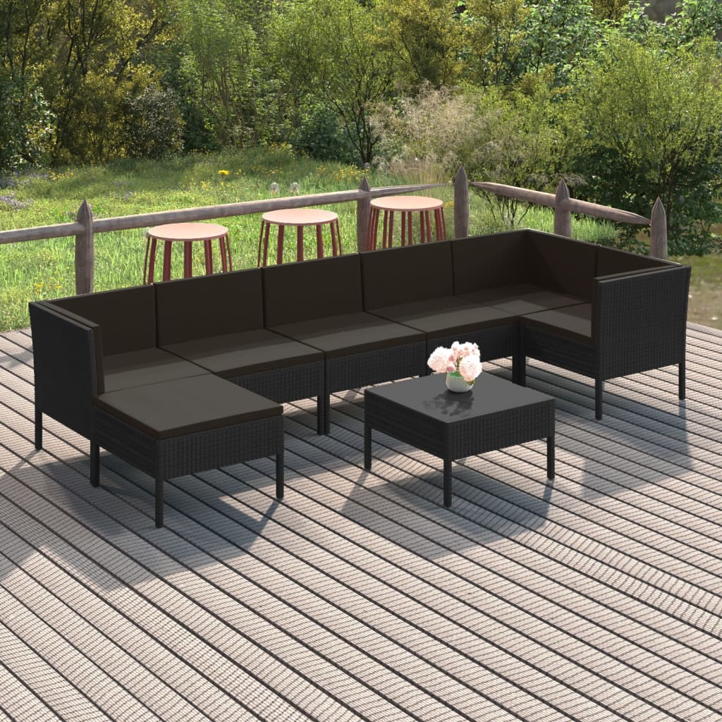 vidaXL 8 Piece Patio Lounge Set with Cushions Poly Rattan Black-0