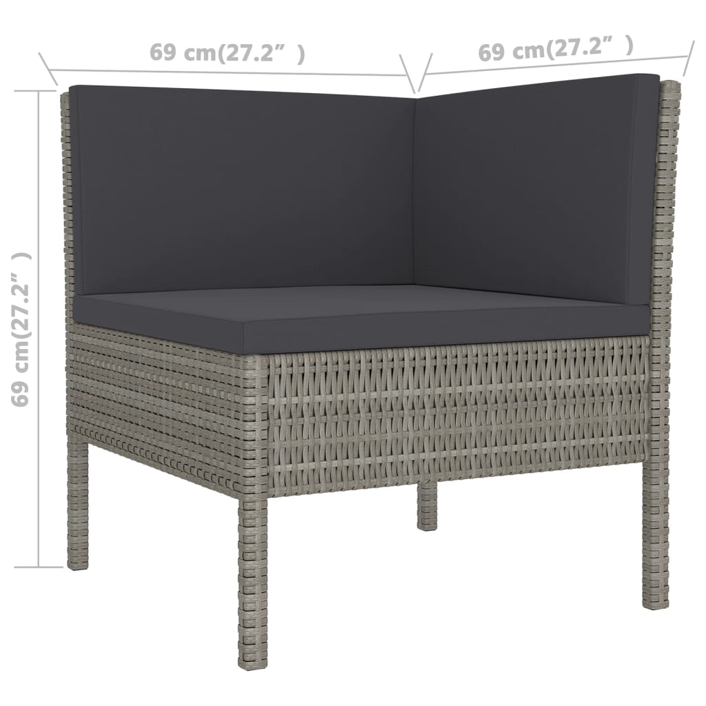 vidaXL 9 Piece Patio Lounge Set with Cushions Poly Rattan Gray-3