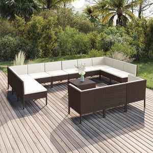 vidaXL 14 Piece Patio Lounge Set with Cushions Poly Rattan Brown-0