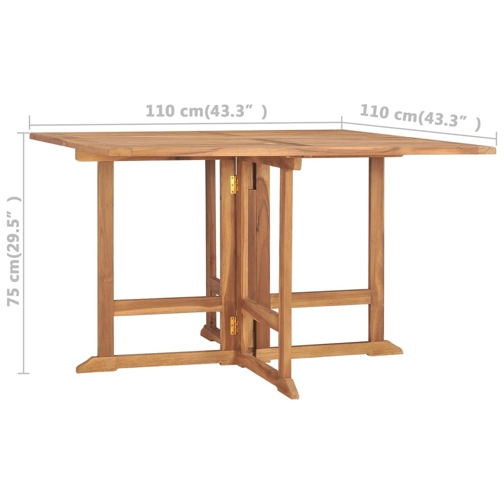 vidaXL Folding Patio Dining Table 43.3"x43.3"x29.5" Solid Wood Teak-6