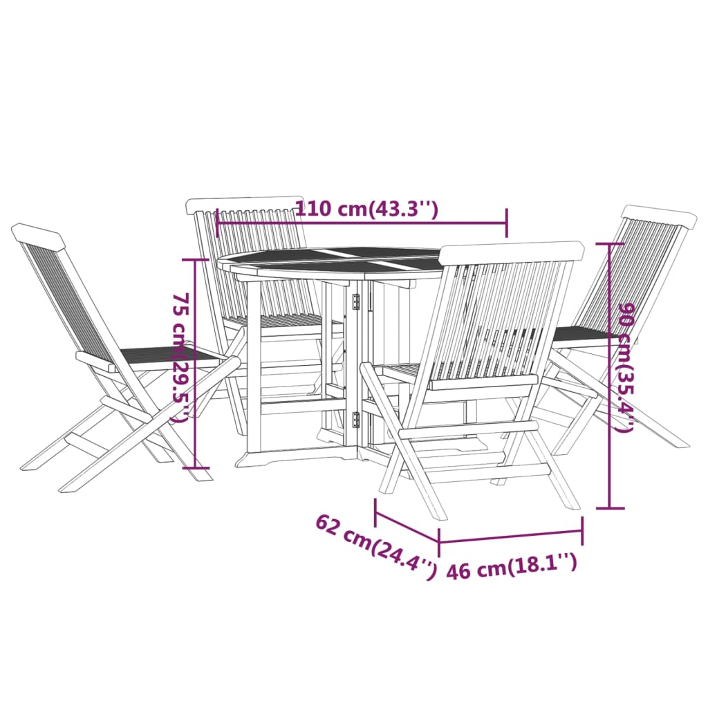 vidaXL 5 Piece Folding Patio Dining Set Solid Wood Teak-9