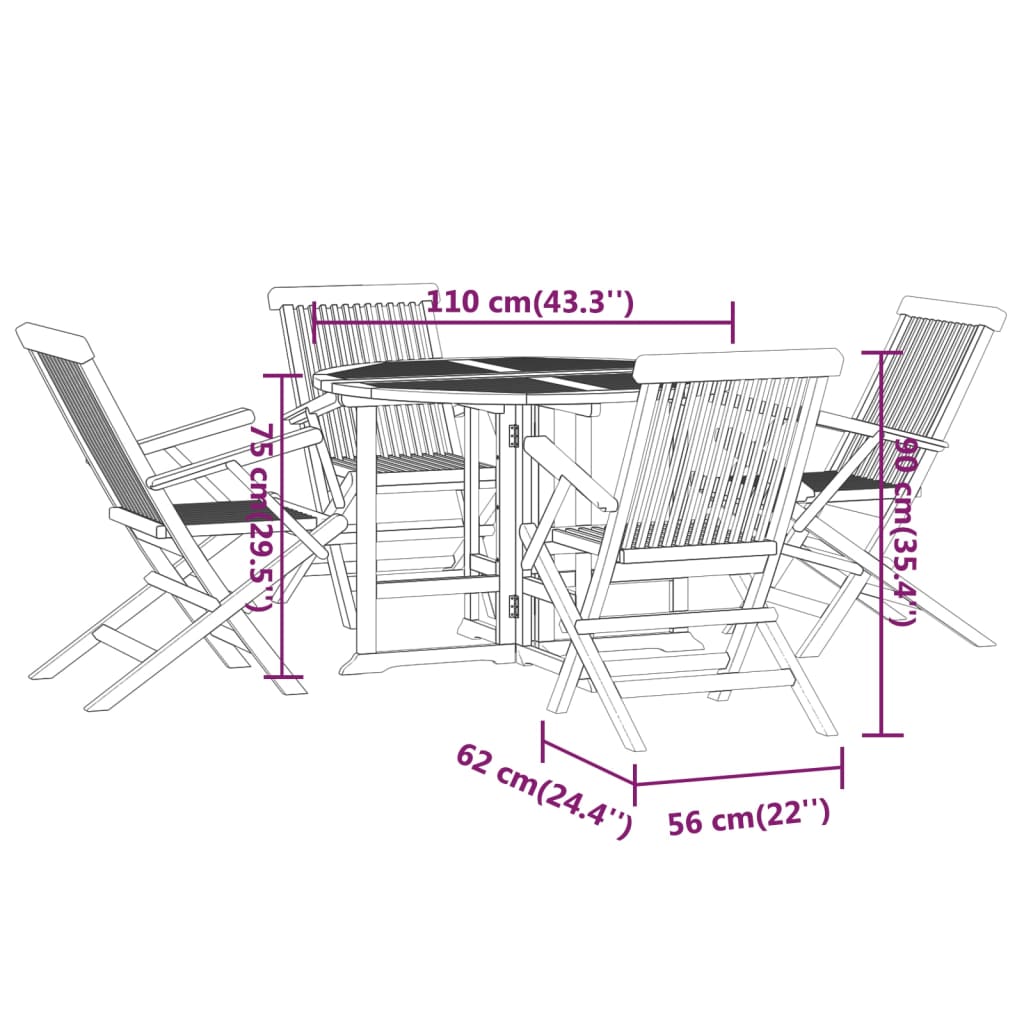 vidaXL 5 Piece Folding Patio Dining Set Solid Wood Teak-1