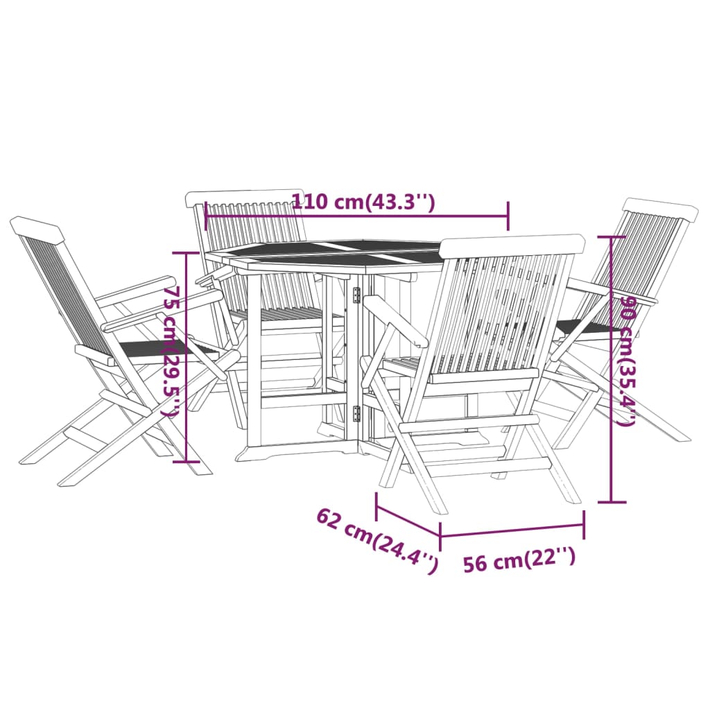 vidaXL 5 Piece Folding Patio Dining Set Solid Wood Teak-9