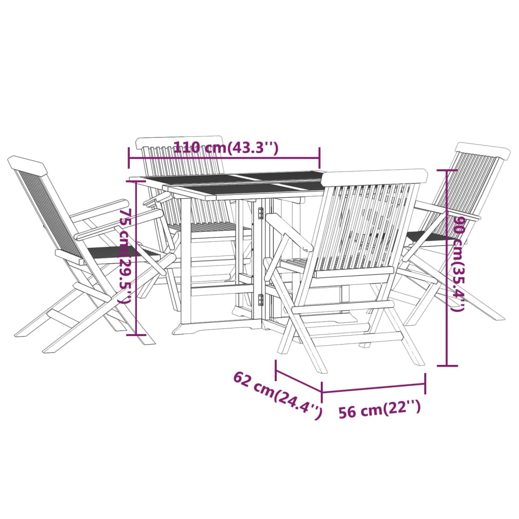 vidaXL 5 Piece Folding Patio Dining Set Solid Wood Teak-9