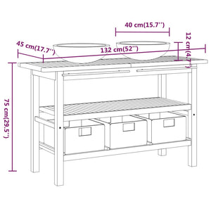 vidaXL Bathroom Vanity Cabinet with Black Marble Sinks Solid Wood Teak-3