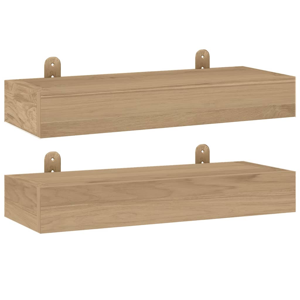 vidaXL Wall Shelves Storage Display Shelf for Bathroom 2 Pcs Solid Wood Teak-1