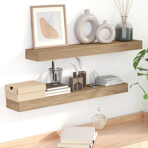 vidaXL Wall Shelves Storage Display Shelf for Bathroom 2 Pcs Solid Wood Teak-2