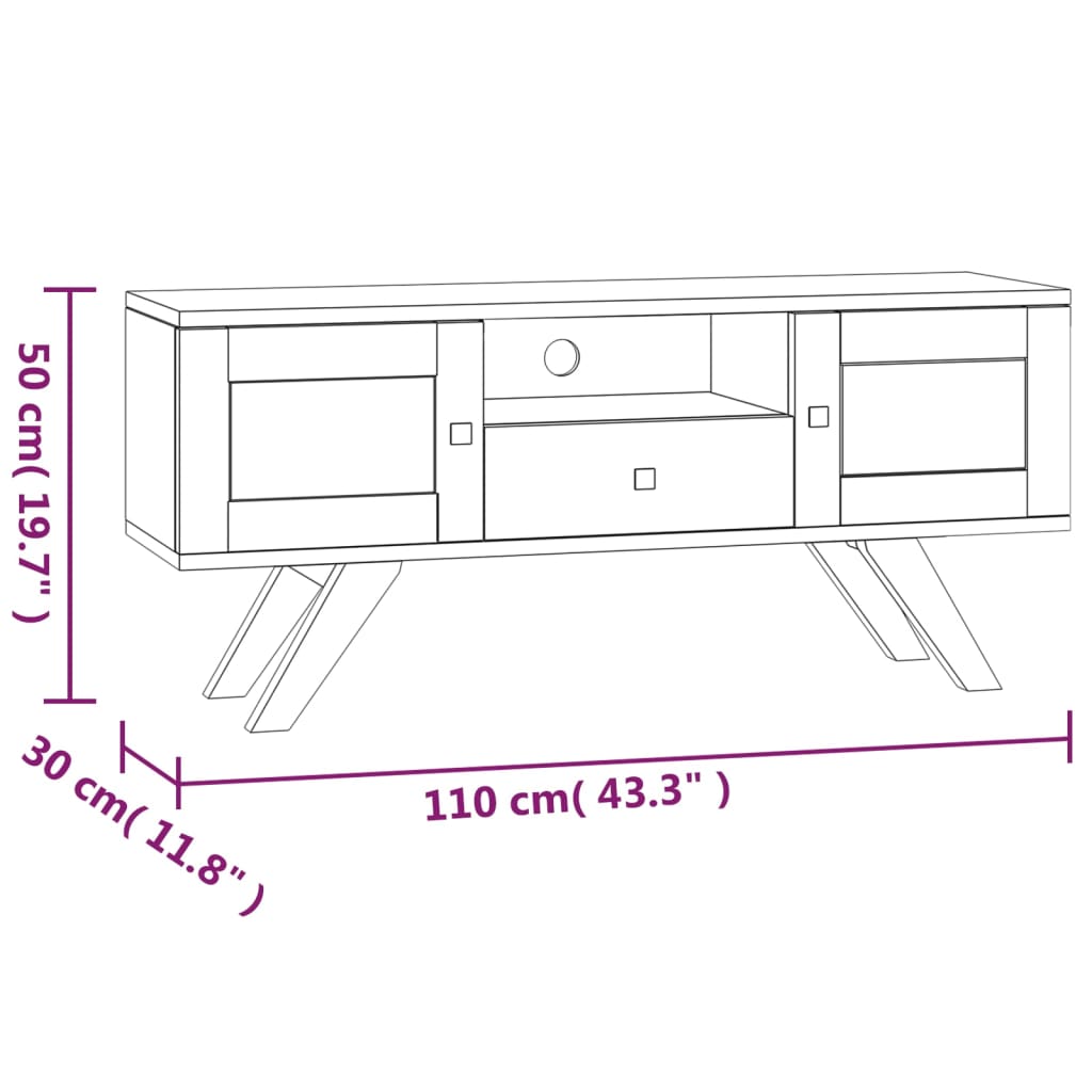 vidaXL TV Stand 43.3"x11.8"x19.7" Solid Wood Teak-6