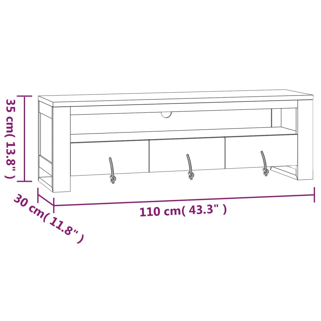 vidaXL TV Stand 43.3"x11.8"x13.8" Solid Wood Teak-6