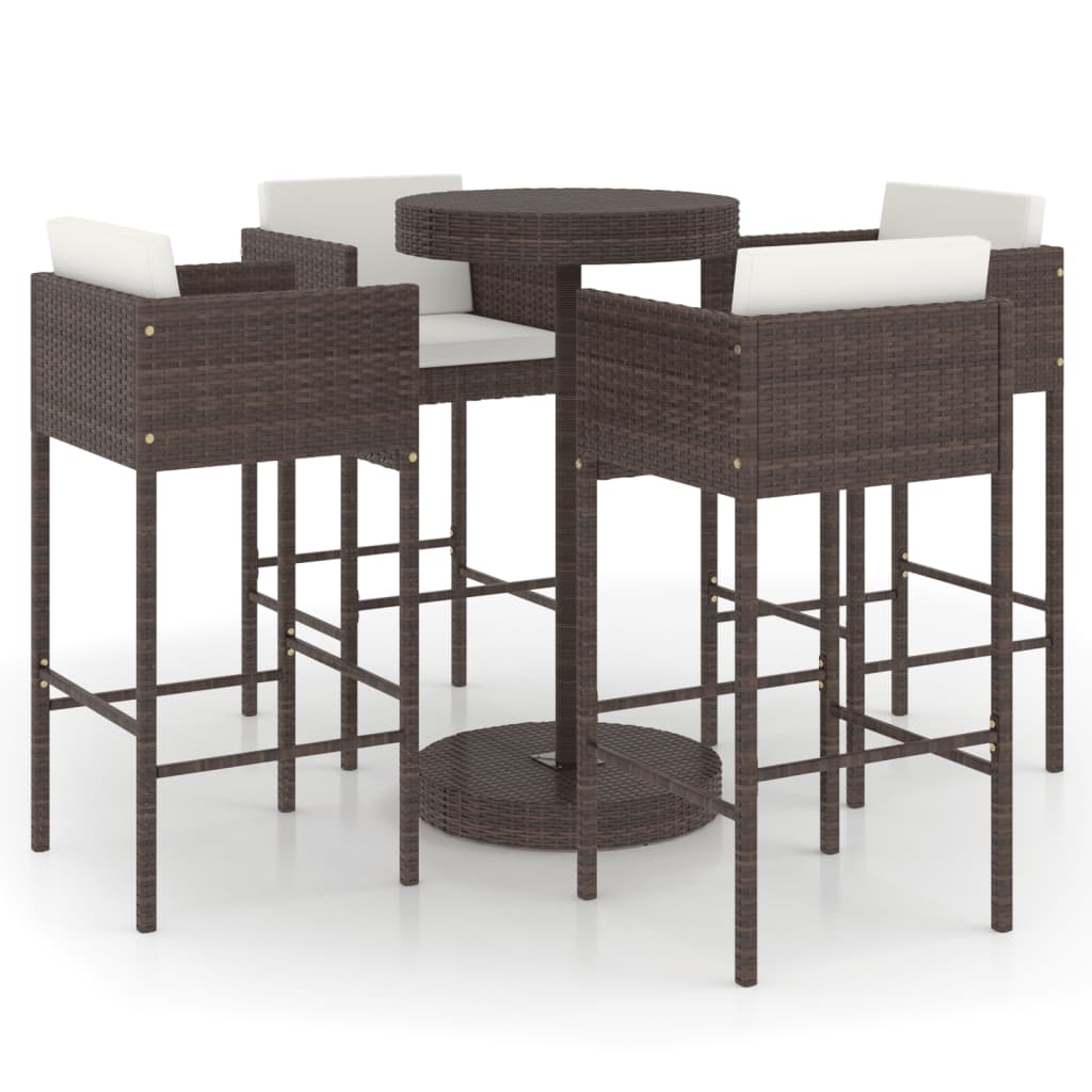 vidaXL Patio Bar Set with Cushions Poly Rattan Seat 3/5 Piece Multi Colors-2