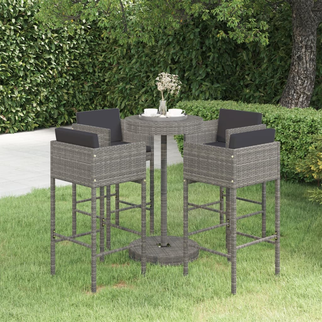 vidaXL Patio Bar Set with Cushions Poly Rattan Seat 3/5 Piece Multi Colors-22